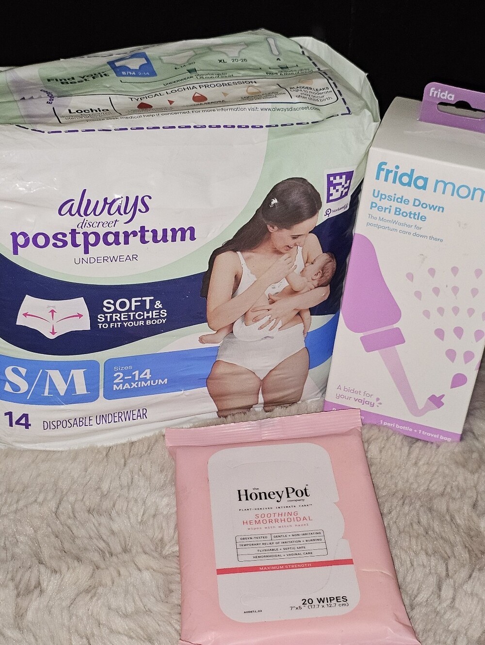 Discreet Postpartum Maximum Protection Briefs, Peri Bottle, & Hemorrhoidal Wipes